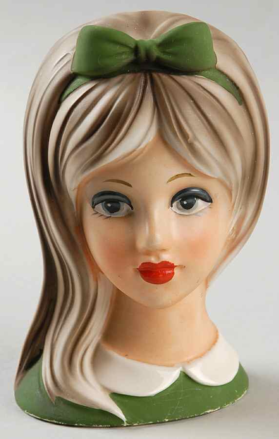 Napco Head Vases Teen Grn Bow & Dress Wht Colla - No Box by Napco-1