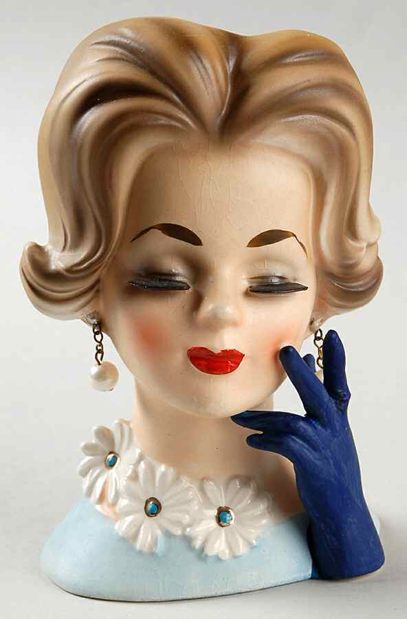 Napco Head Vases Lady Blu Glove/Flwr On Necklin - No Box 60 by Napco-1