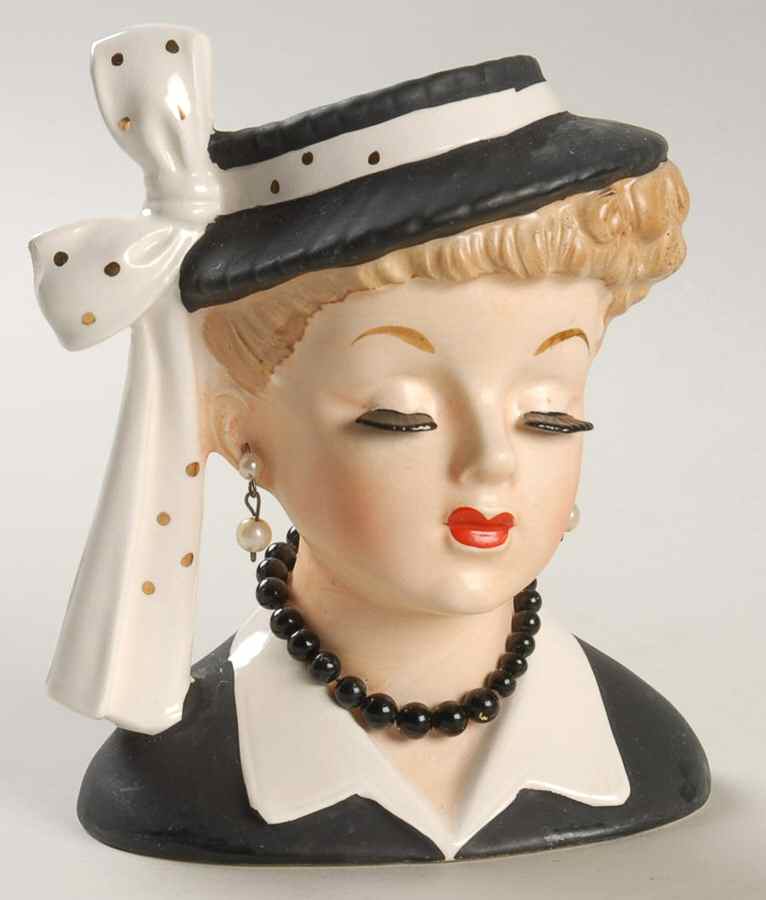 Napco Head Vases Lady Blk/Drs&Hat Black Pearls - No Box by Napco-1