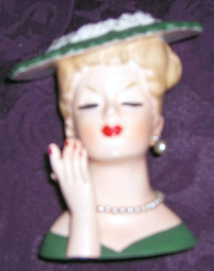 Napco Head Vases Green Hat&Dress With Hand - No Box by Napco-1