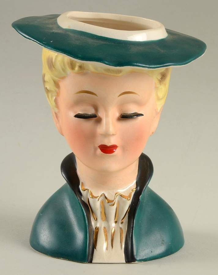 Napco Head Vases Green Hat & Dress Closed Eyes - No Box by Napco-1