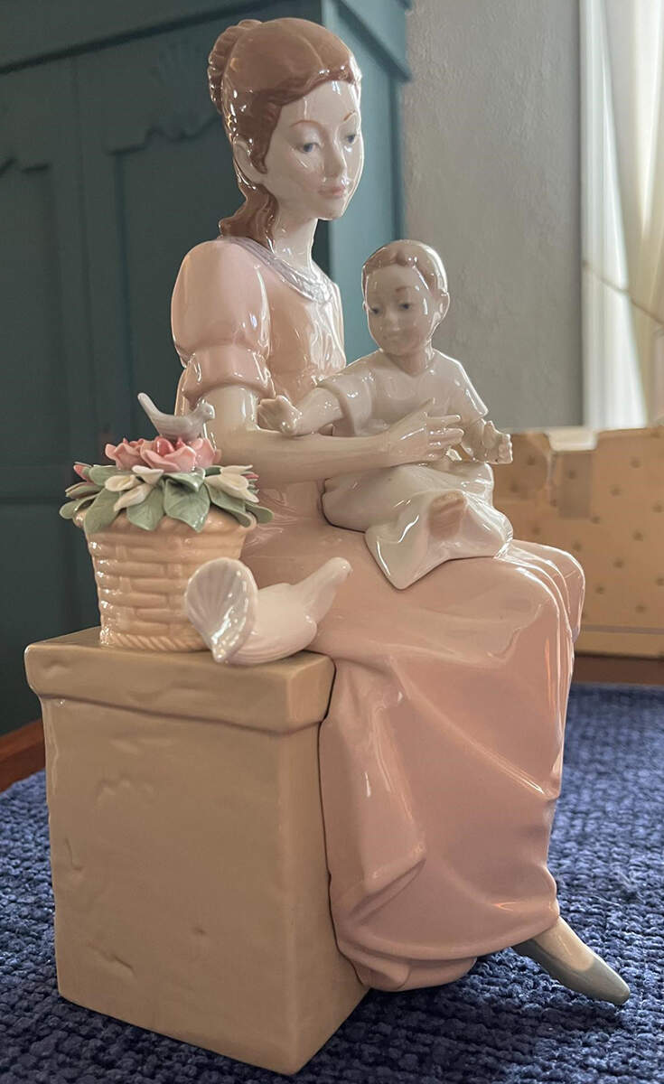Nadal Porcelain Figurines Mother And Child With Floral Basket - Boxed by Nadal Porcelain-1