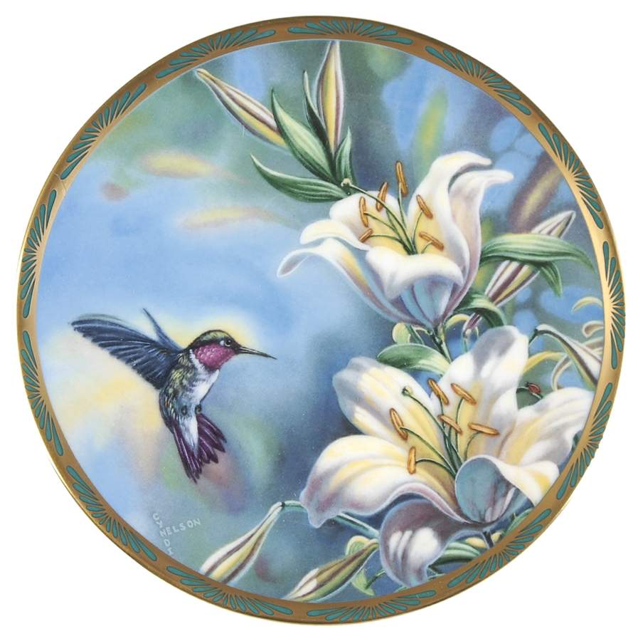 Gems of Nature: The Beautiful Hummingbirds Ruby-Throated With Lilies - No Box by Pickard-1