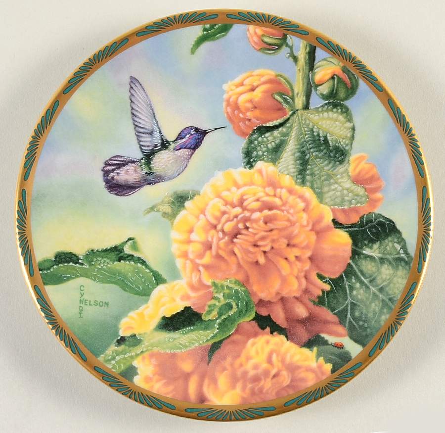 Gems of Nature: The Beautiful Hummingbirds Costa's Hummingbird With Hollyhocks - Boxed by Pickard-1