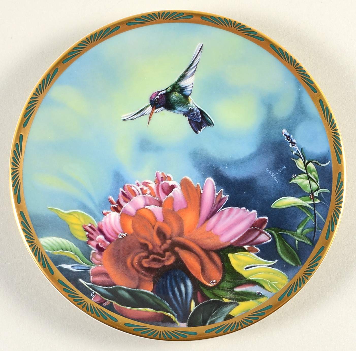 Gems of Nature: The Beautiful Hummingbirds White-Eared With Peonies - Boxed by Pickard-1