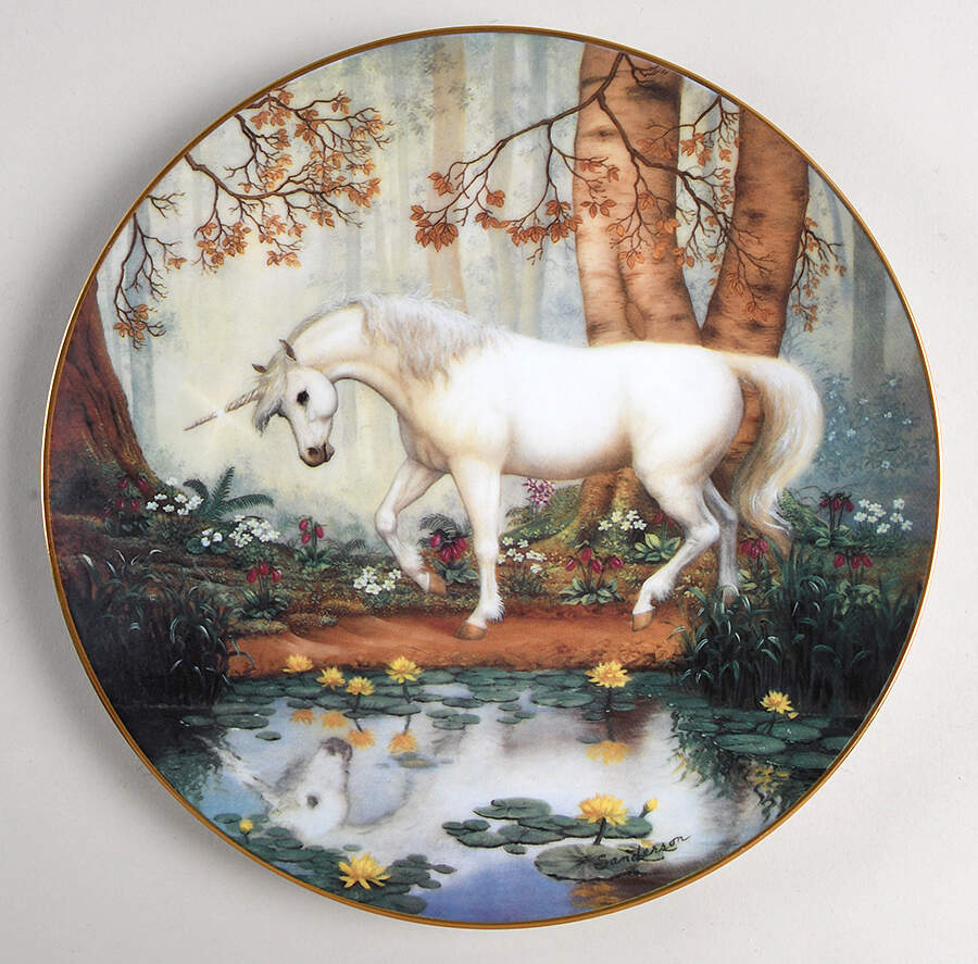 Enchanted World of The Unicorn Plates Hidden Glade Of The Unicorn - No Box by Princeton Gallery-1