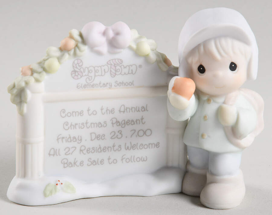 Sugar Town Figurines & Houses Marquee With Boy With Snowball Sign - Sword Trademark With Box by Precious Moments-1
