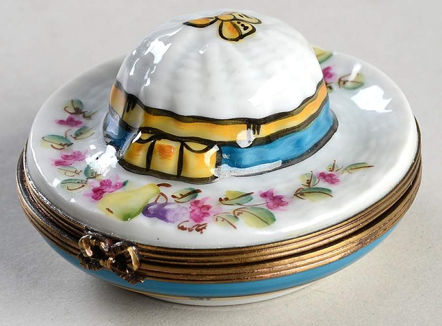 PEINT MAIN LIMOGES BOX Floral With Stripes-Pot Shape - No Box by Peint Main-1