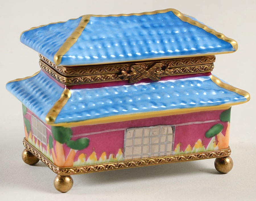 PEINT MAIN LIMOGES BOX Pagoda-Blue-Two Tier - No Box by Peint Main-1
