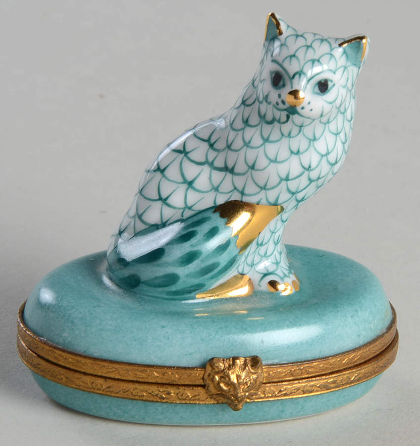 PEINT MAIN LIMOGES BOX Cat-Green Fishnet - Nb717, No Box by Peint Main-1