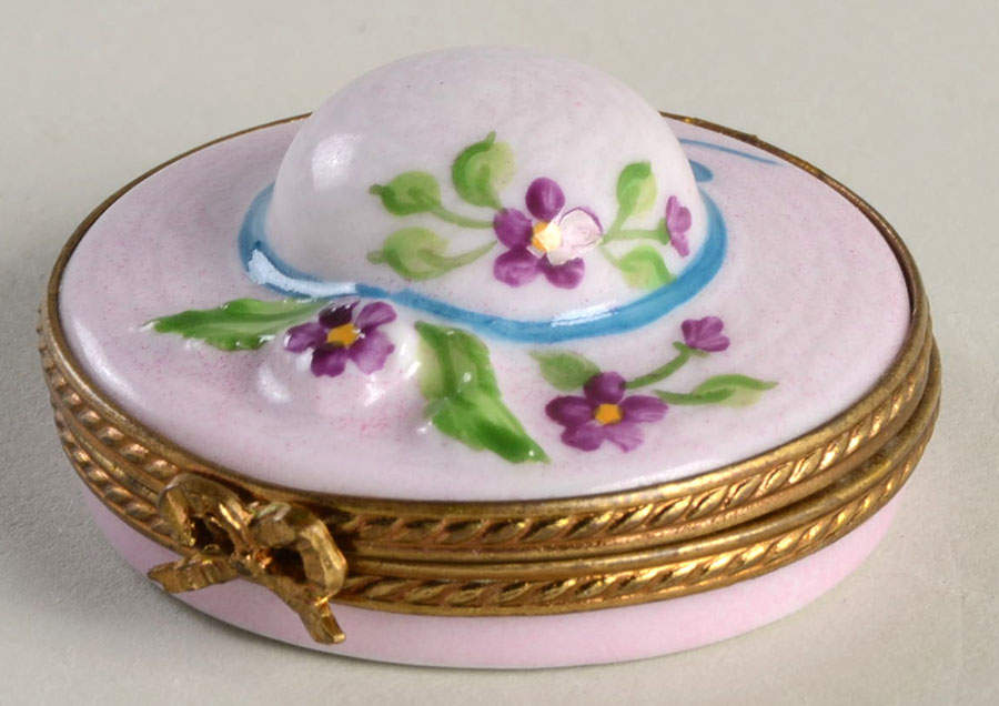 PEINT MAIN LIMOGES BOX Hat Box-Pink With Flowers - No Box by Peint Main-1