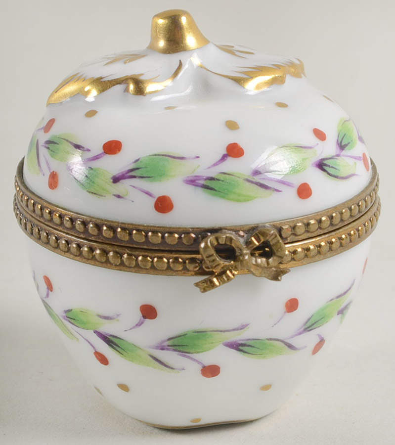 PEINT MAIN LIMOGES BOX Apple Box With Gold Leaves - Nb719, No Box by Peint Main-1