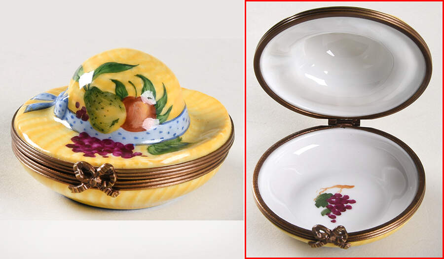 PEINT MAIN LIMOGES BOX Hat-Designed W/ Fruit - No Box by Peint Main-1