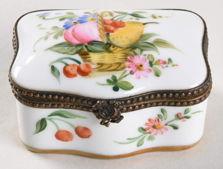 PEINT MAIN LIMOGES BOX Rectangular Box With Fruit Basket - Nb745, No Box by Peint Main-1
