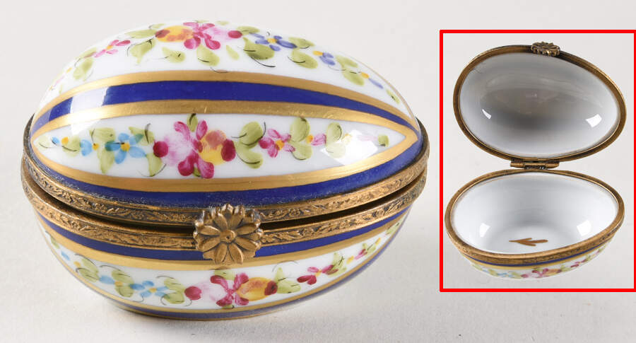 PEINT MAIN LIMOGES BOX Blue Striped Egg Box With Flowers - Nb744, No Box by Peint Main-1