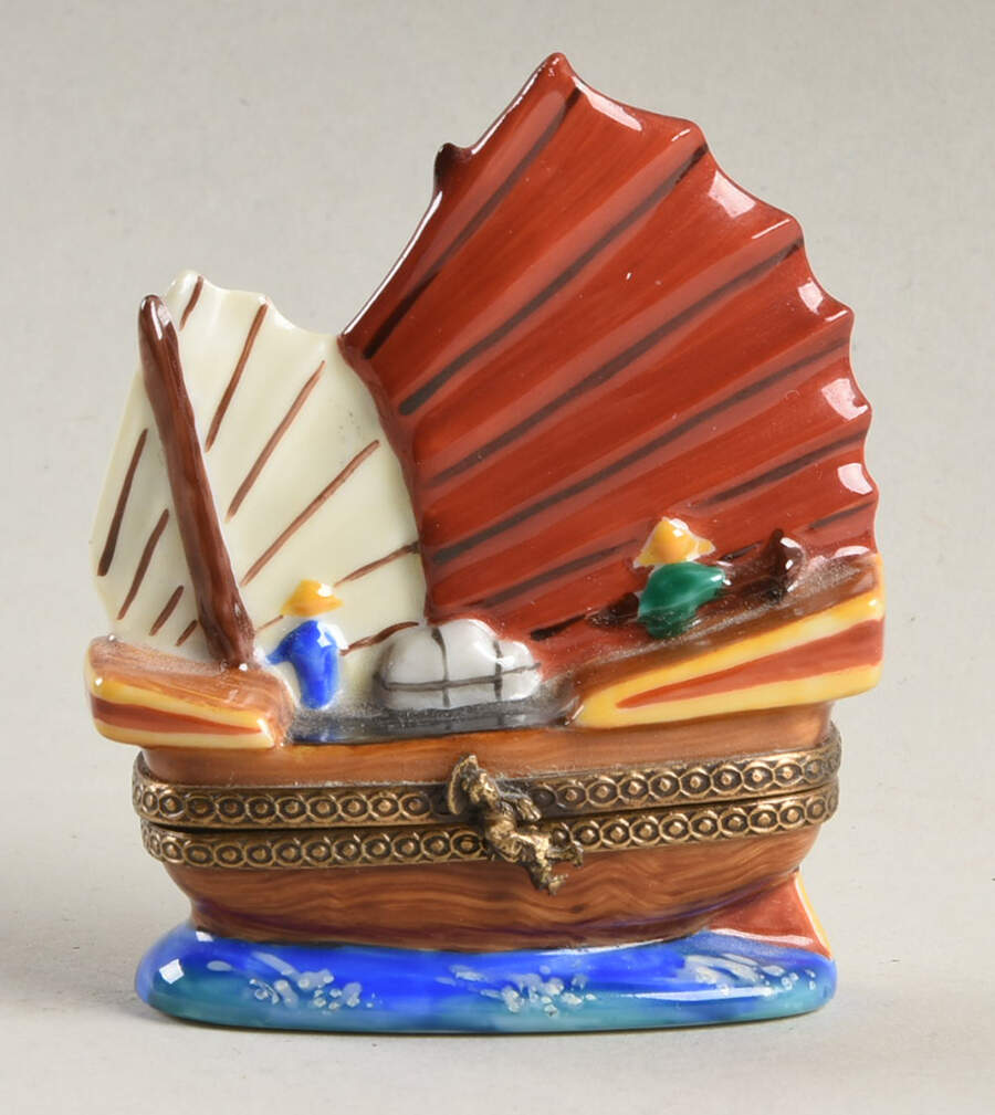 PEINT MAIN LIMOGES BOX Chinese Junk Boat - Nb764, No Box by Peint Main-1