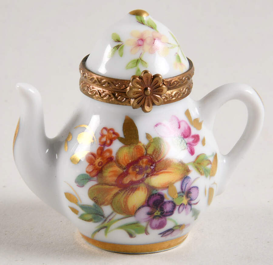 PEINT MAIN LIMOGES BOX Teapot - Yellow Flowers - Nb771, No Box by Peint Main-1