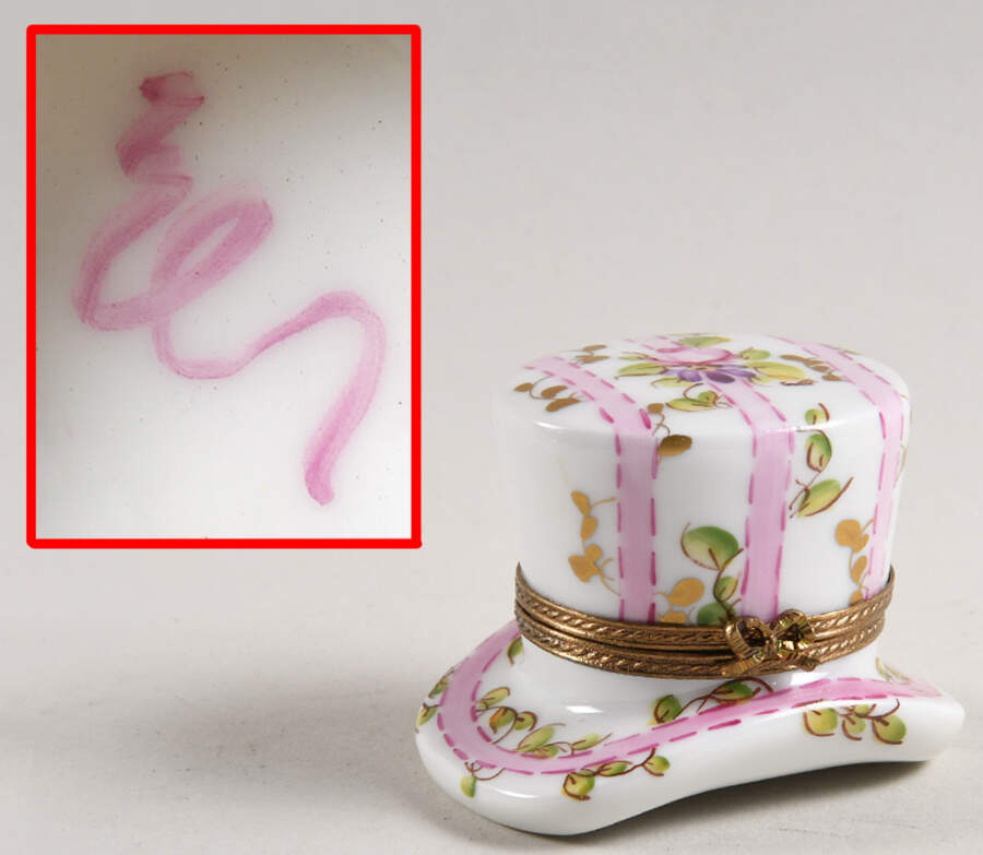 PEINT MAIN LIMOGES BOX Top Hat - Floral - Nb766, No Box by Peint Main-1