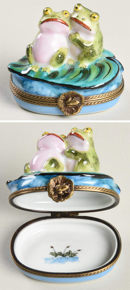 PEINT MAIN LIMOGES BOX Frogs On Lilypad - Nb775, No Box by Peint Main-1