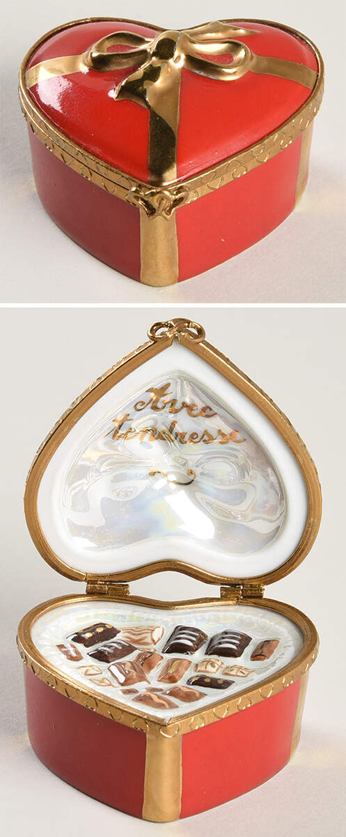 PEINT MAIN LIMOGES BOX Heart Red Gold Bow - Nb779, No Box by Peint Main-1