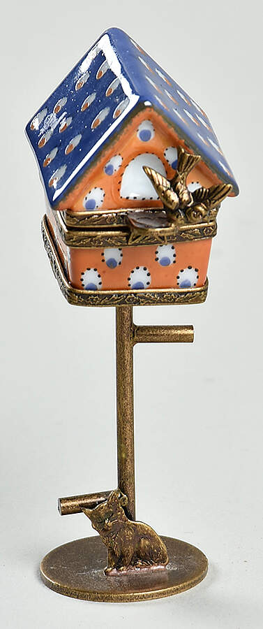 PEINT MAIN LIMOGES BOX Orange Birdhouse-Cat Bottom - Nb788, No Box by Peint Main-1