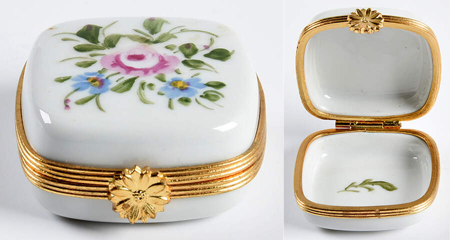 PEINT MAIN LIMOGES BOX Square With Pink,Blue Flowers - Nb800, No Box by Peint Main-1