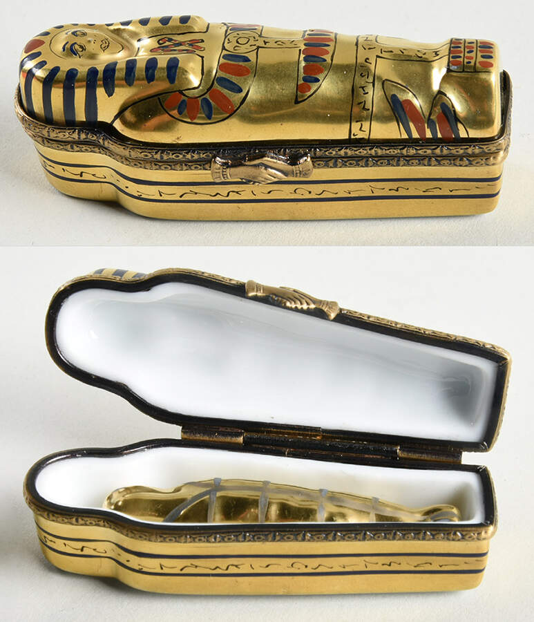 PEINT MAIN LIMOGES BOX Sarcophagus With Mummy - With Box Bx802 by Peint Main-1