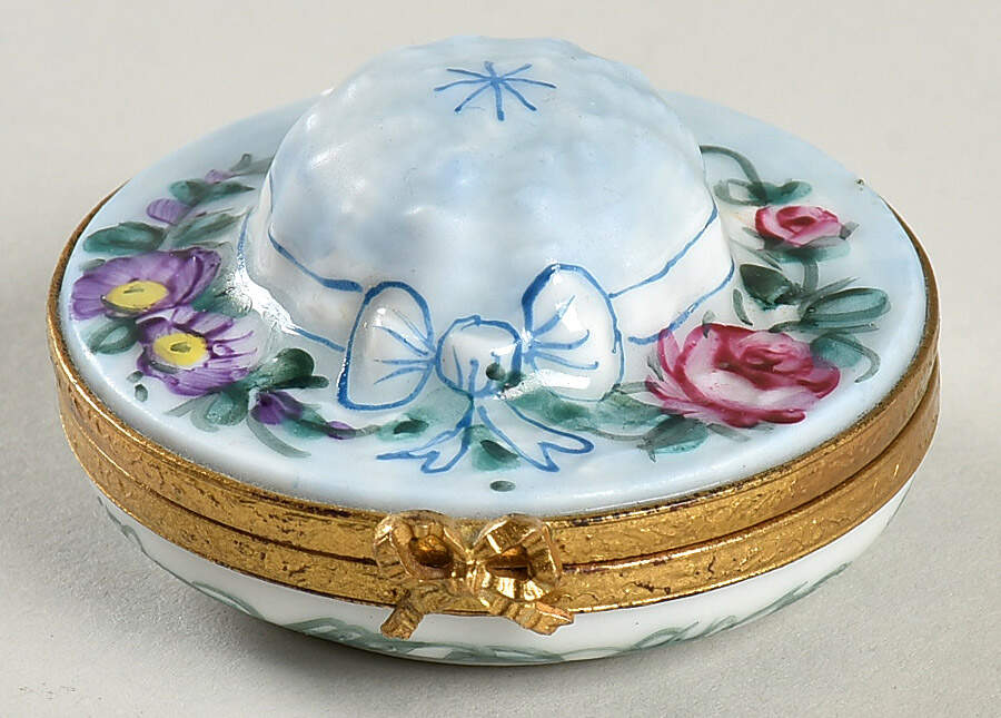 PEINT MAIN LIMOGES BOX Hat Box-Blue With Flowers - No Box by Peint Main-1