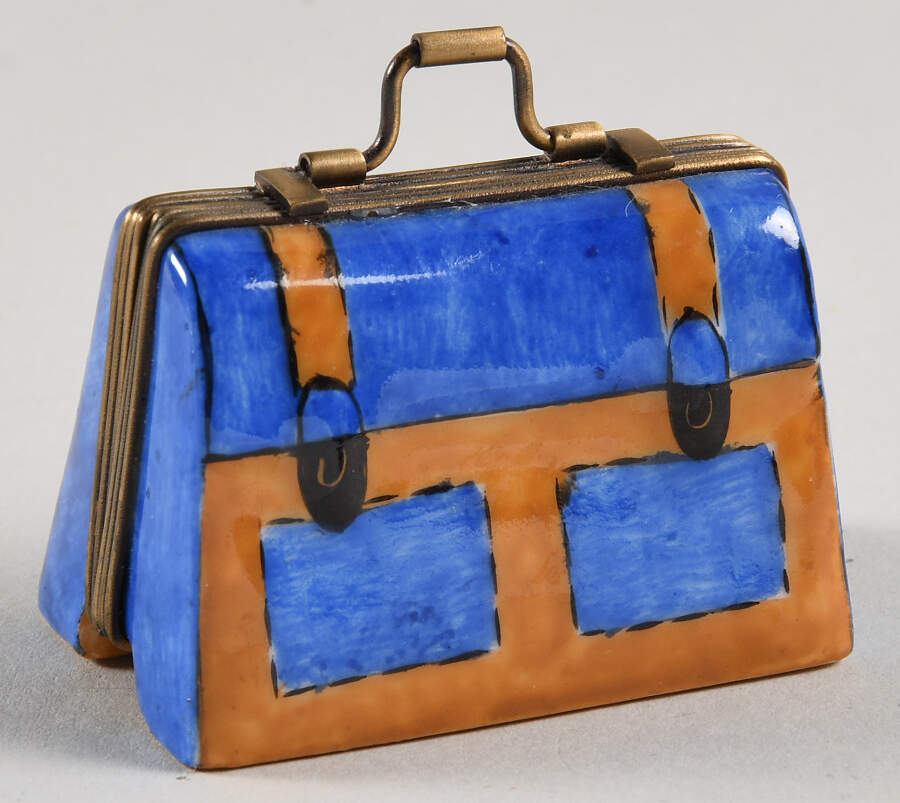 PEINT MAIN LIMOGES BOX Satchel-Blue And Brown - Nb814, No Box by Peint Main-1
