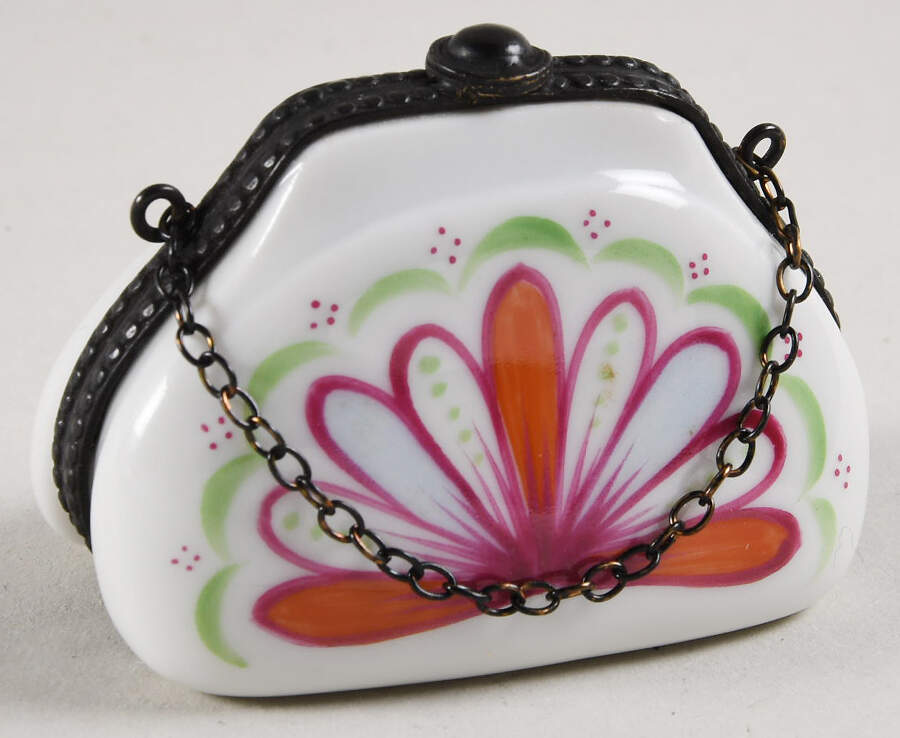 PEINT MAIN LIMOGES BOX Purse-Orange & Green Design - Nb822, No Box by Peint Main-1