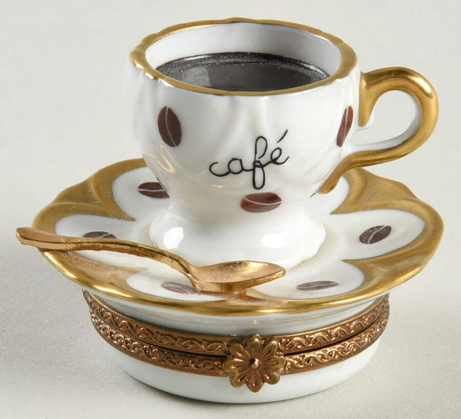 Limoges Boxes Cup And Saucer-Cafe With Coffee Beans - No Box by Parry Vieille-1