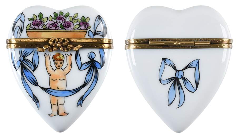 PEINT MAIN LIMOGES BOX Heart-Cherub - Nb859, No Box by Peint Main-1