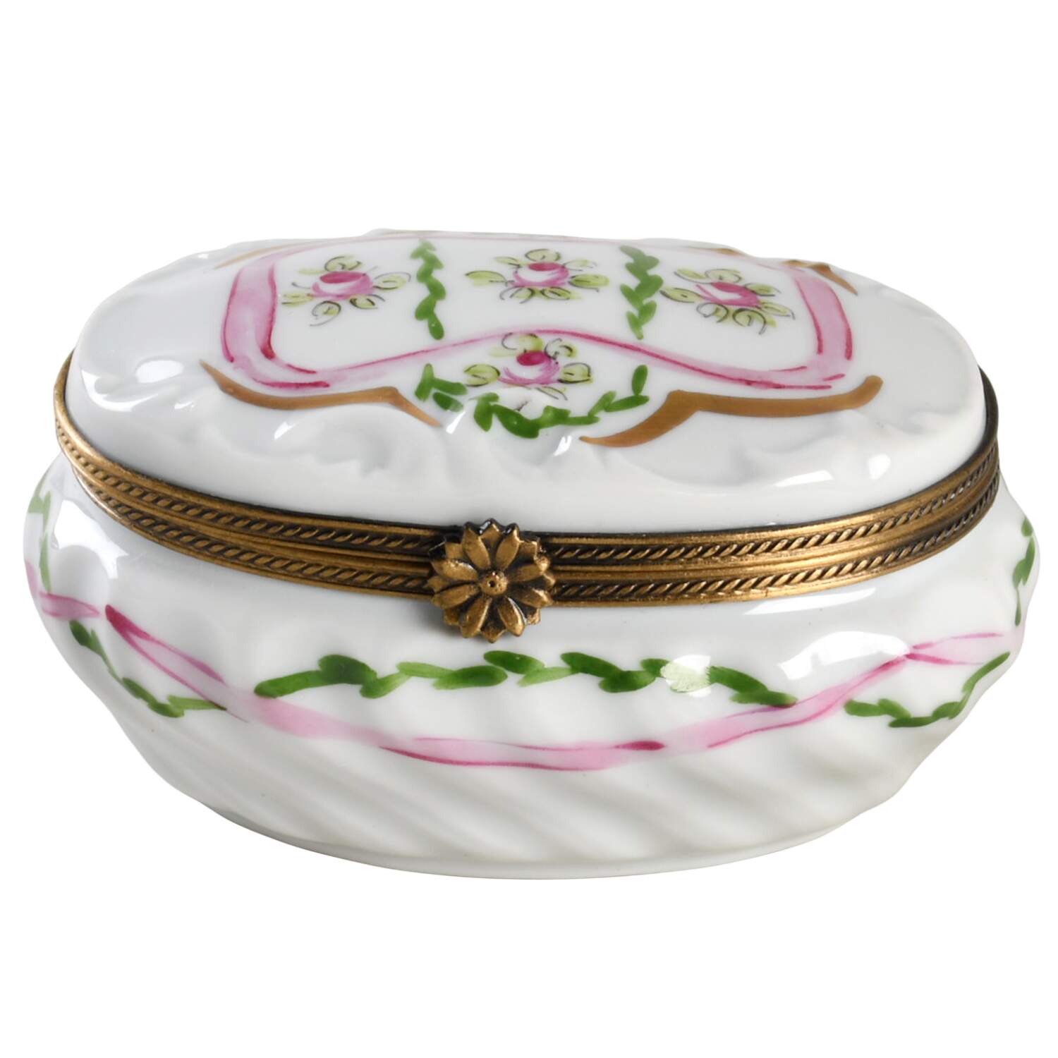 PEINT MAIN LIMOGES BOX Pink Ribbon Around Pink Roses - Nb863, No Box by Peint Main-1