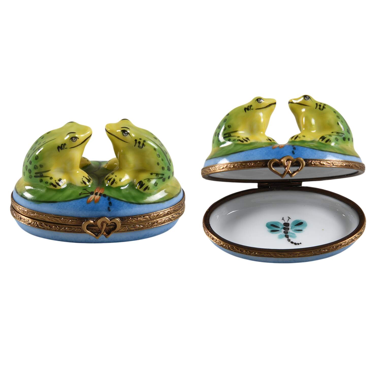 PEINT MAIN LIMOGES BOX Two Frogs On Lilypad - No Box by Peint Main-1
