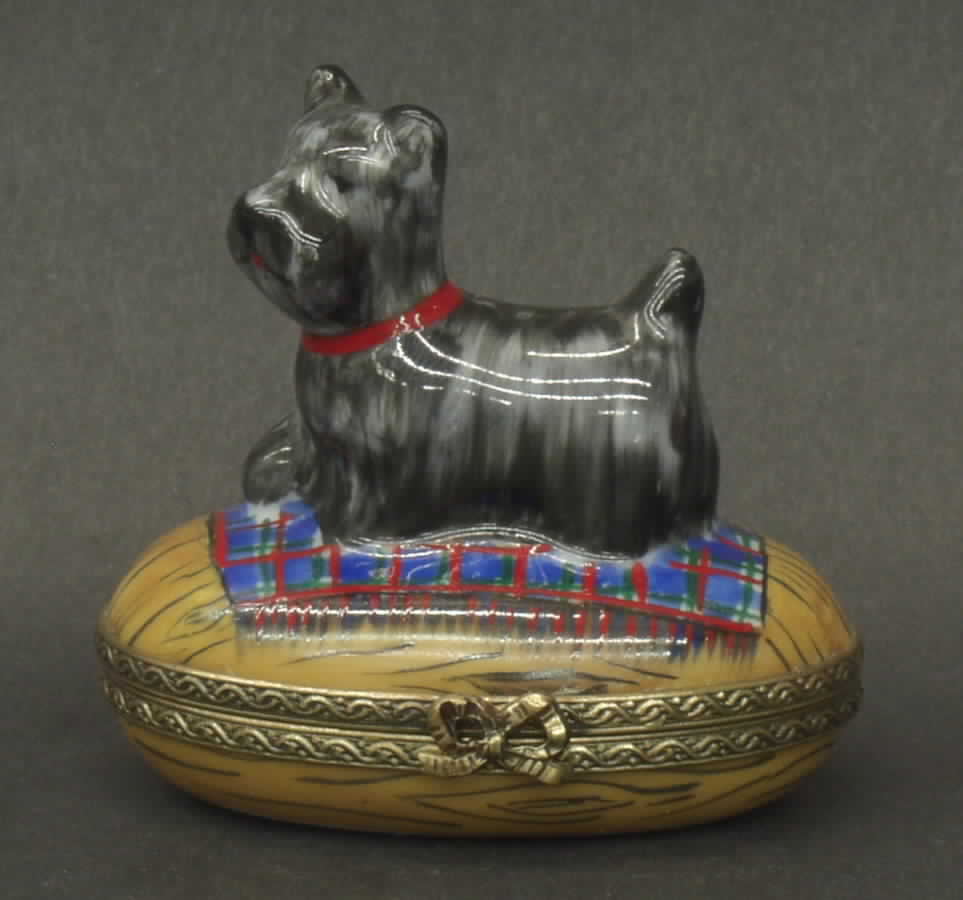 PEINT MAIN LIMOGES BOX Black Fox  Terrier - Boxed by Peint Main-1