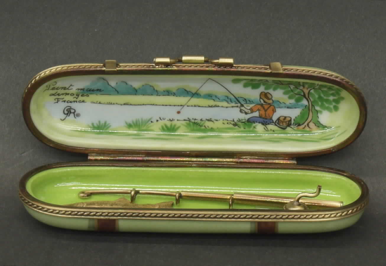 PEINT MAIN LIMOGES BOX Fishing Box With Pole - No Box by Peint Main-1