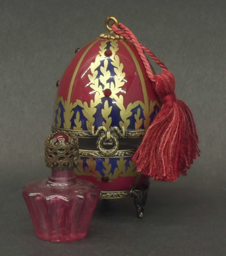 PEINT MAIN LIMOGES BOX Egg-Faberge/Crimson W/Flacon - Boxed by Peint Main-1