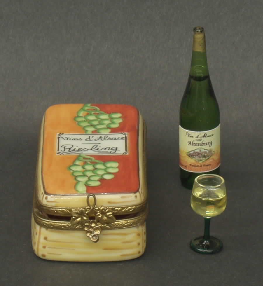 PEINT MAIN LIMOGES BOX Vin D'Alsace W/ Bottle & Glass - Boxed by Peint Main-1
