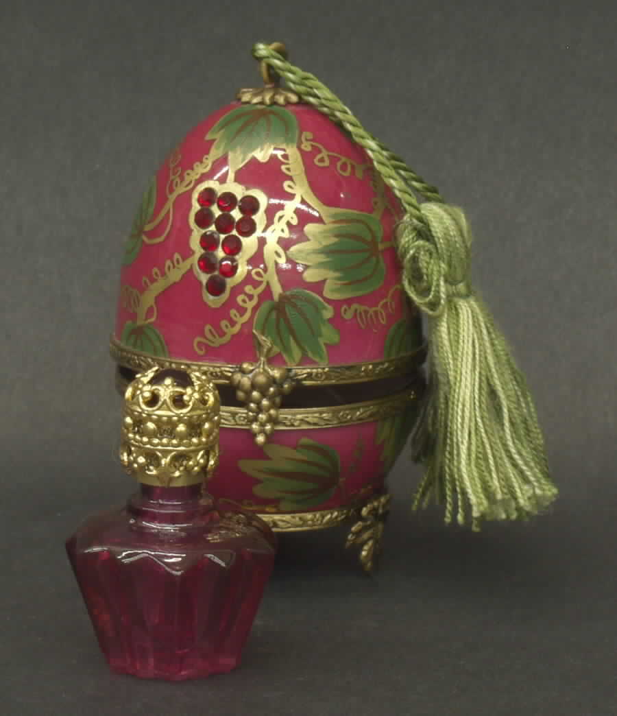 PEINT MAIN LIMOGES BOX Egg-Faberge/ Grapevine W/Flacon - No Box by Peint Main-1