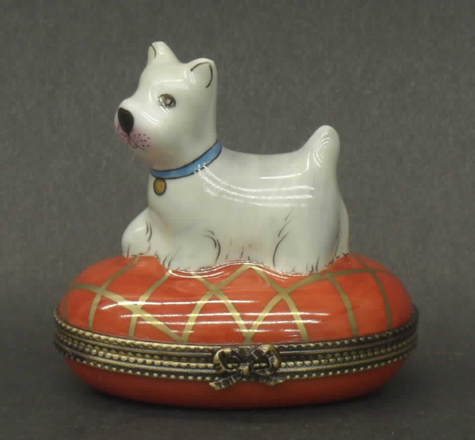 PEINT MAIN LIMOGES BOX White Fox Terrier - Boxed by Peint Main-1