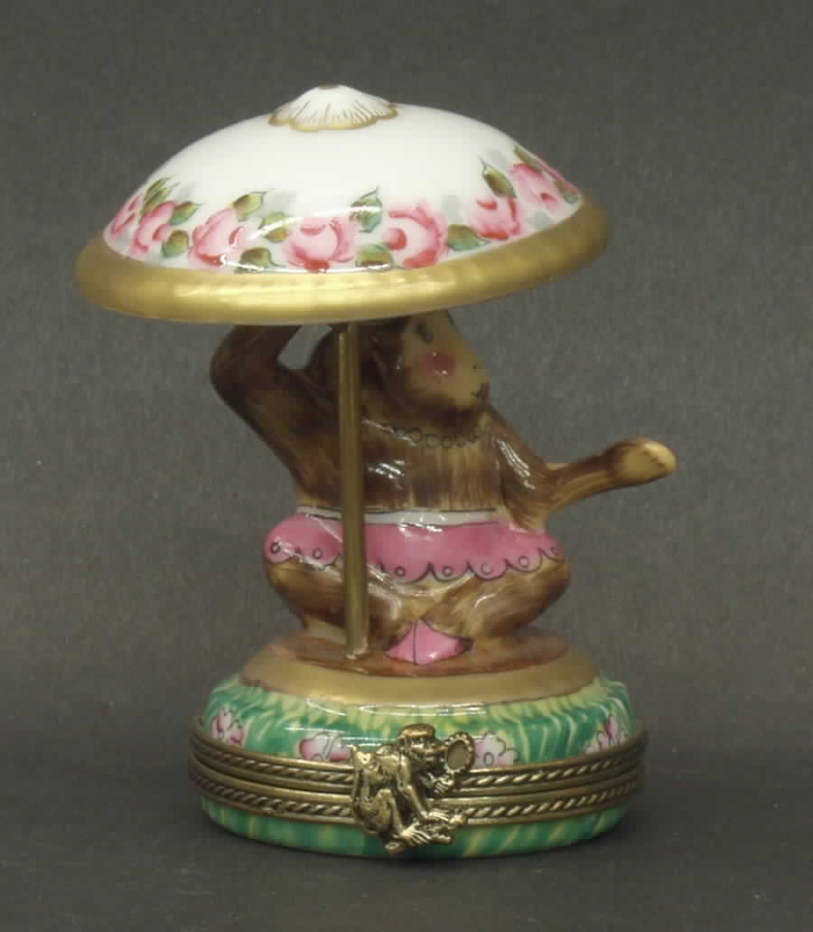 PEINT MAIN LIMOGES BOX Monkey With Umbrella - Boxed by Peint Main-1