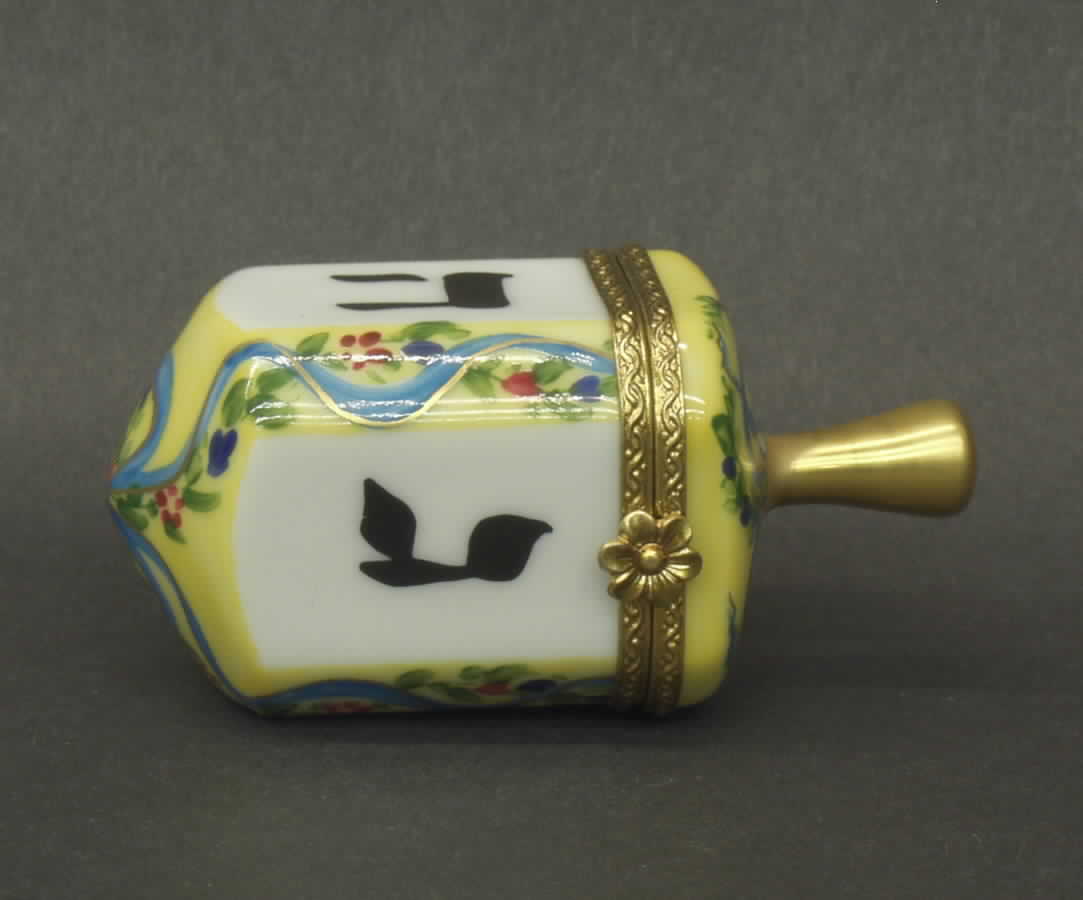 PEINT MAIN LIMOGES BOX Dreidle-Yellow Floral - Boxed by Peint Main-1