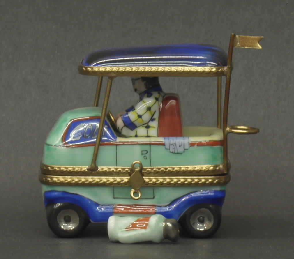PEINT MAIN LIMOGES BOX Golf Cart W/ Clubs - Boxed by Peint Main-1