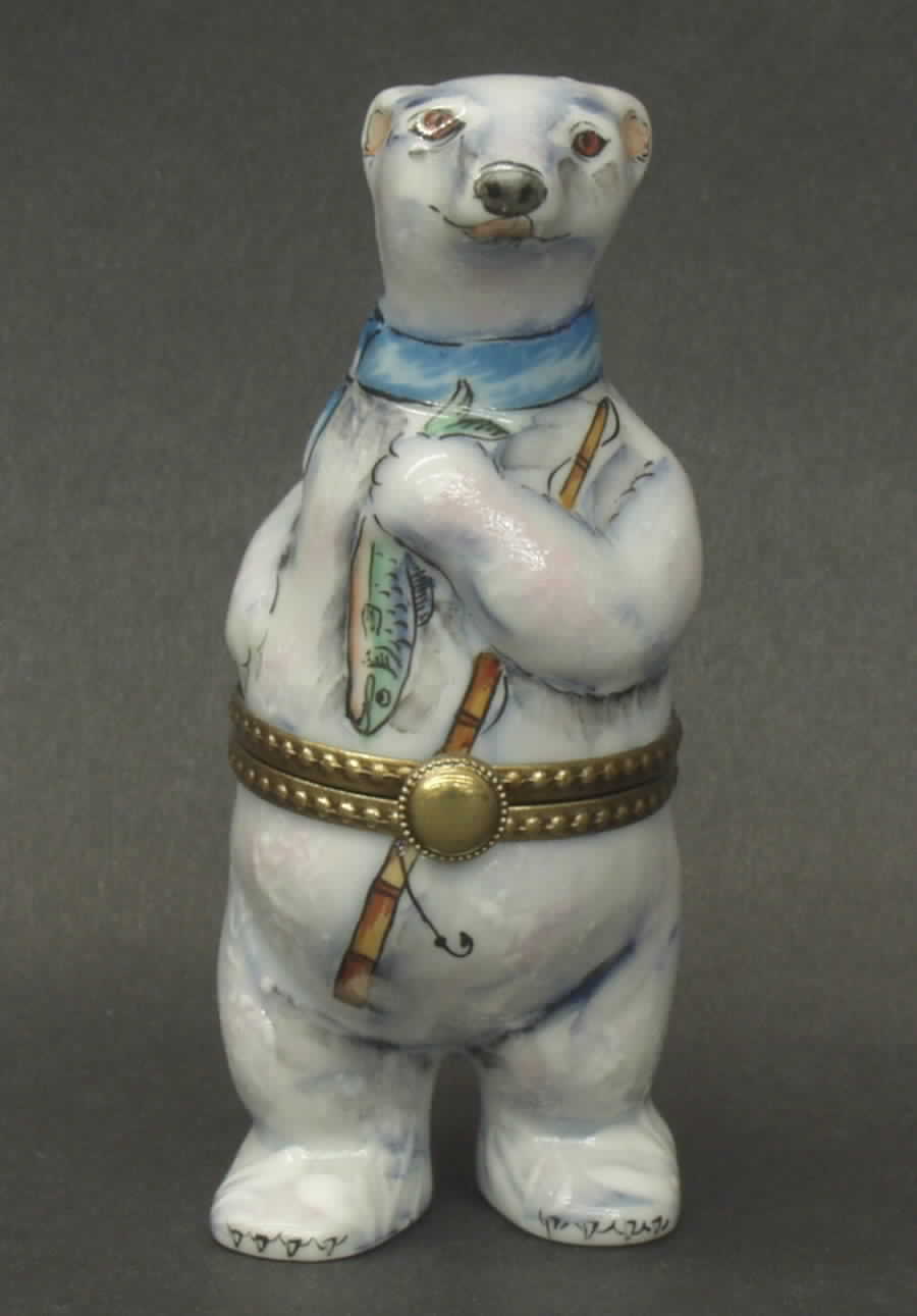PEINT MAIN LIMOGES BOX Polar Bear W/ Fish - No Box by Peint Main-1