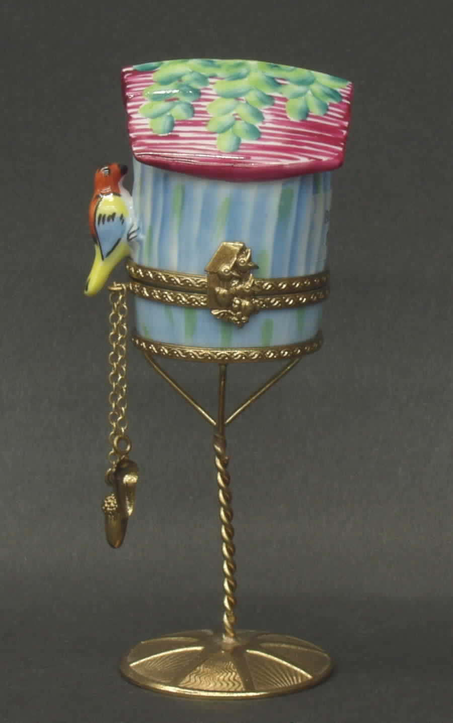 PEINT MAIN LIMOGES BOX Birdhouse On Stand-Blue - Boxed by Peint Main-1