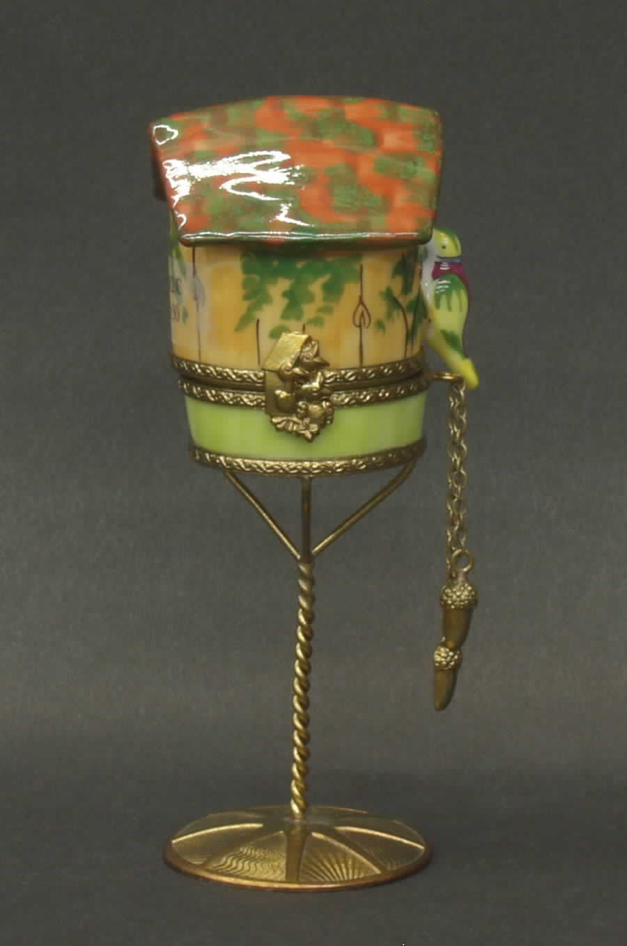 PEINT MAIN LIMOGES BOX Birdhouse On Stand-Orange - No Box by Peint Main-1