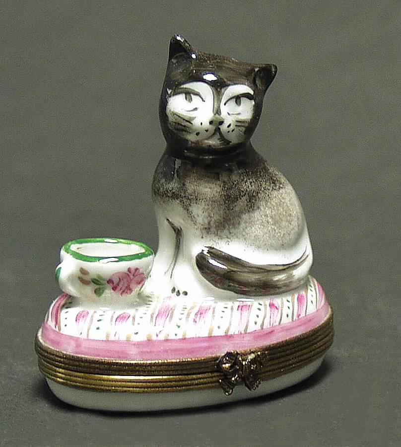 PEINT MAIN LIMOGES BOX Cat With Cup - No Box by Peint Main-1