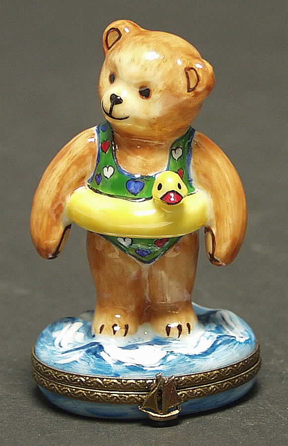 PEINT MAIN LIMOGES BOX Teddy At Beach - No Box by Peint Main-1