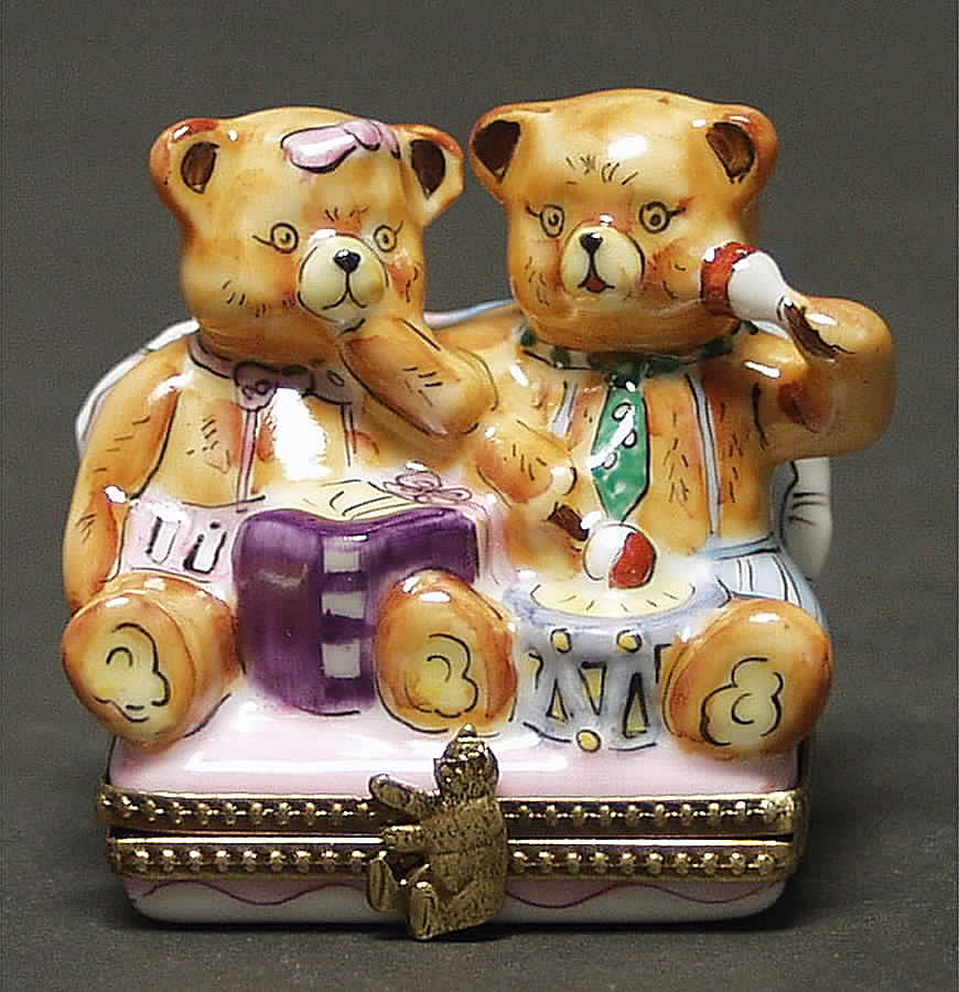 PEINT MAIN LIMOGES BOX Bears With Drums - No Box by Peint Main-1