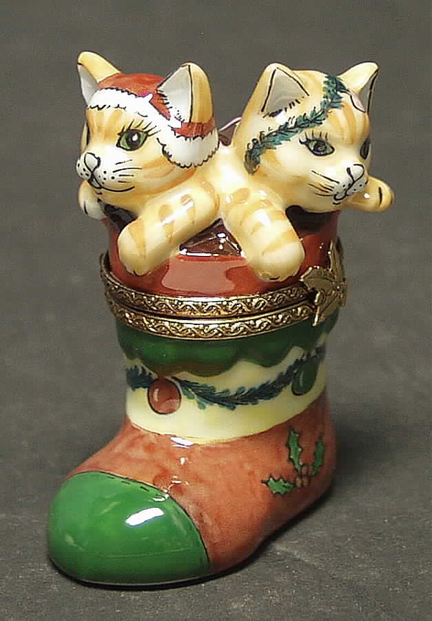 PEINT MAIN LIMOGES BOX Kittens In Christmas Boot - No Box by Peint Main-1